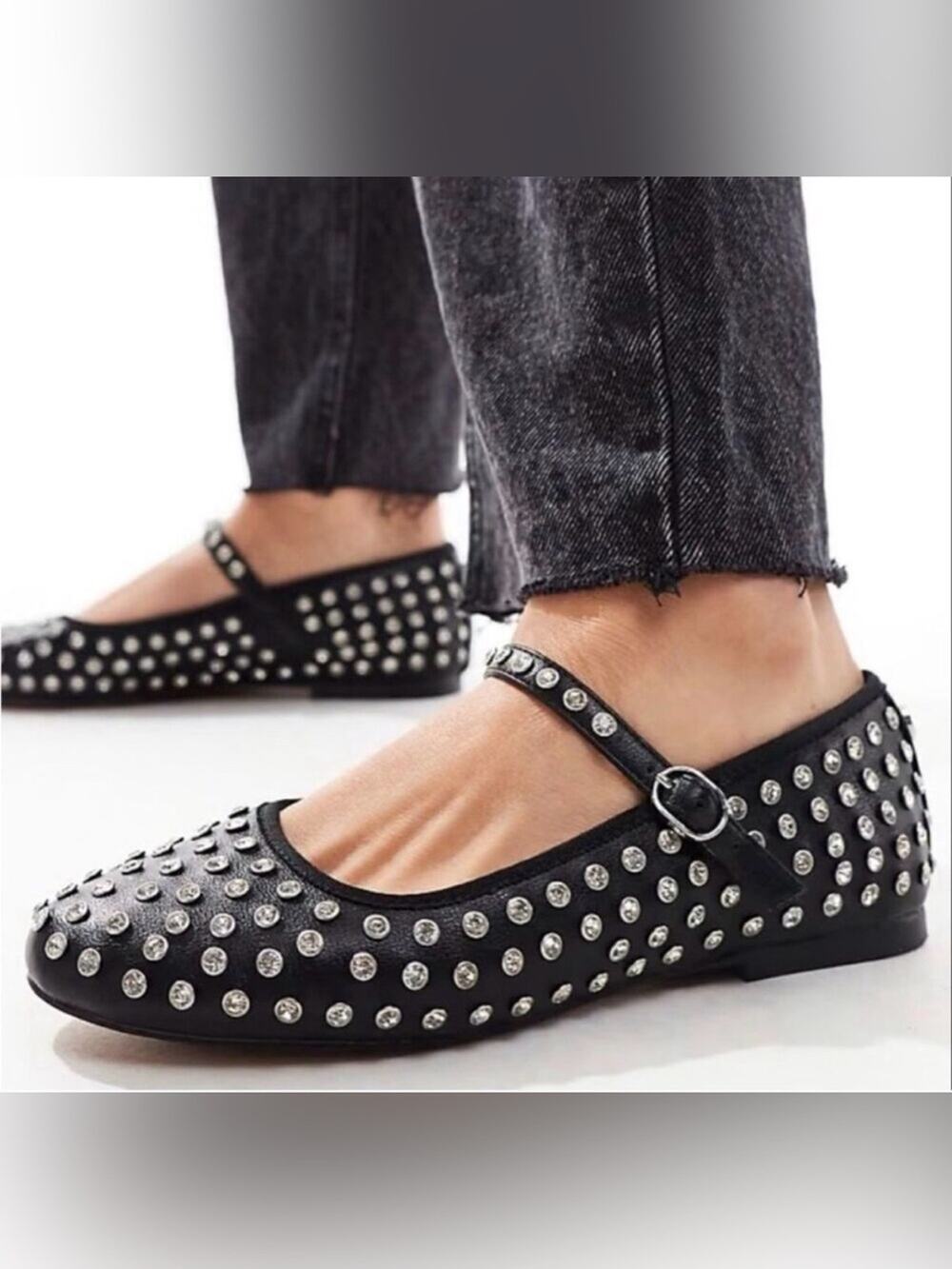 House of Harlow 1960 Flashy Mary Jane Flats Black Rhinestone Studded Ballet Sz 7